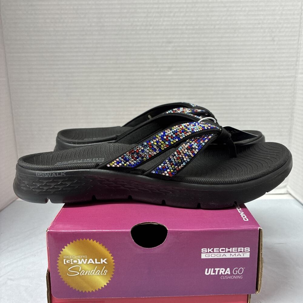 Skechers GO WALK Flex Lindsey Sandals Women’s Size 6 Black Multi Ultra Cushion